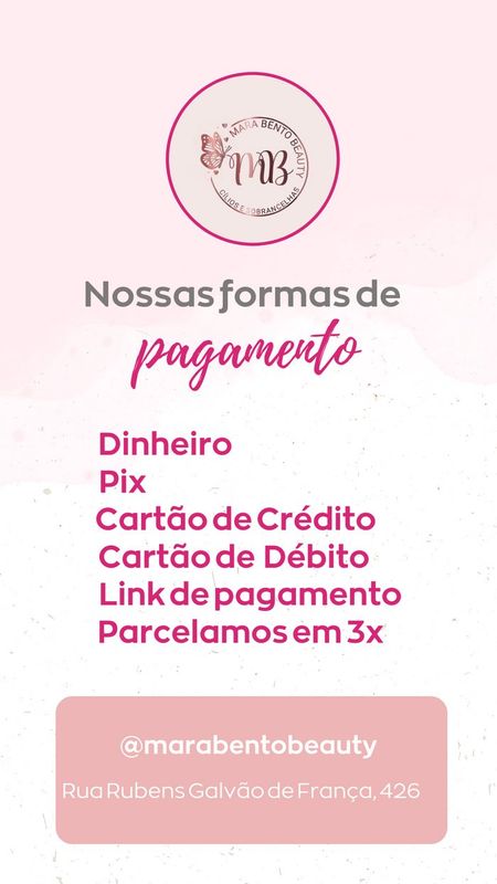 Mara Bento Beauty - Cílios e Sobrancelhas - Conheça nossas formas de pagamento