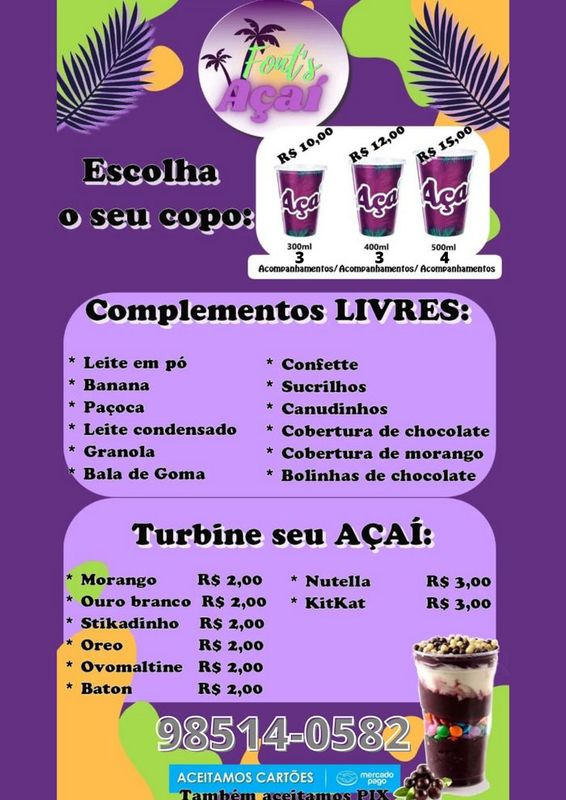uni açaí e doceria - açaiteria - cardapio