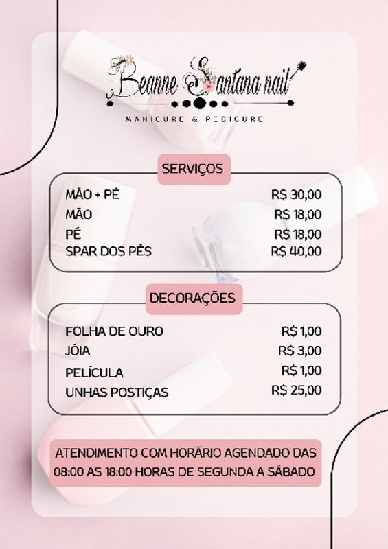 Beanne Santana Nail 💅 - Manicure & Pedicure - tabela de preços