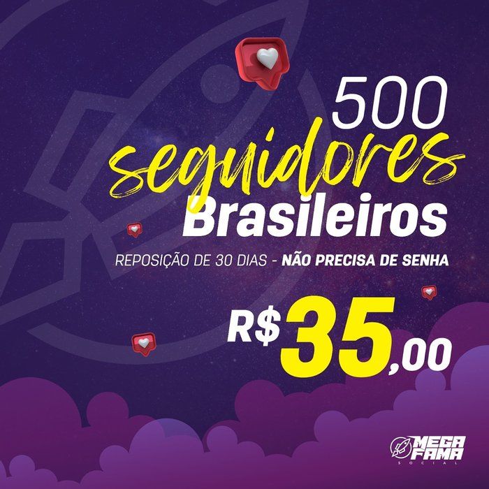 Megafamasocial - venda de seguidores - 500 Seguidores brasileiros