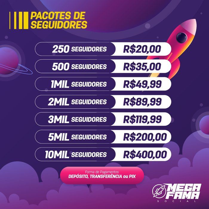 Megafamasocial - venda de seguidores - Tabela completa