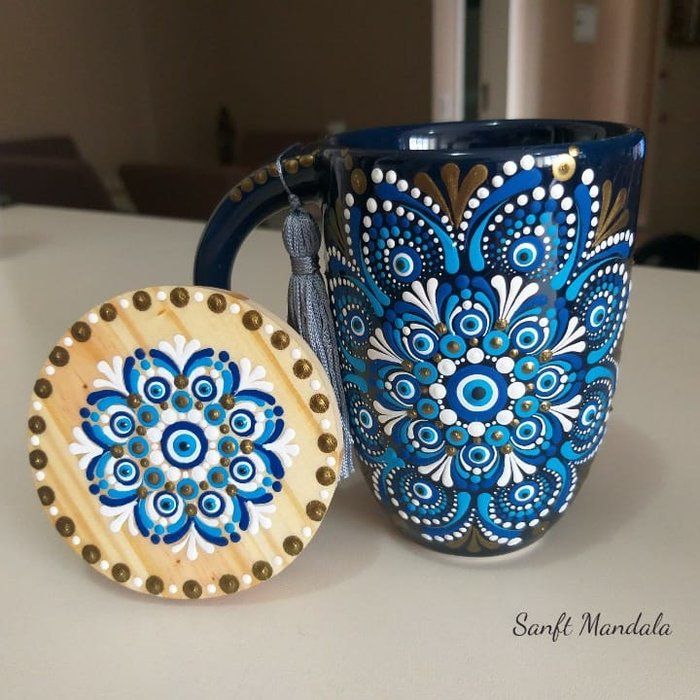 Sanft Mandala MÃE E FILHA - arte em pontilhismo - caneca com tampa