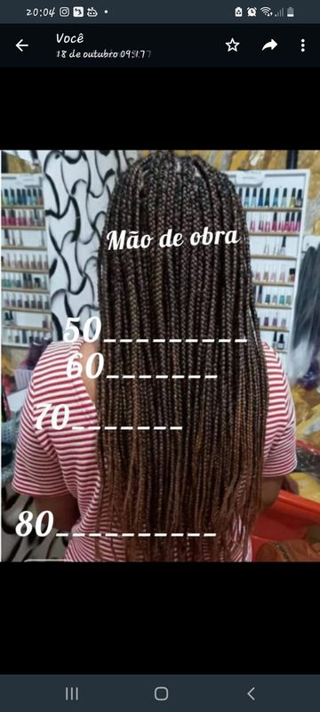 DayAfroHair - cabelos, tranças e mega hair - tabela de valor da mão de obras das box braids