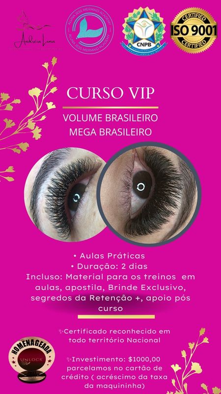 Stúdio Andréia Lima - Salão de Beleza & Centro de Ensino - Master em Alisamentos & Alongamento de cílios - Desde 2014 - Curso: Lash Design 