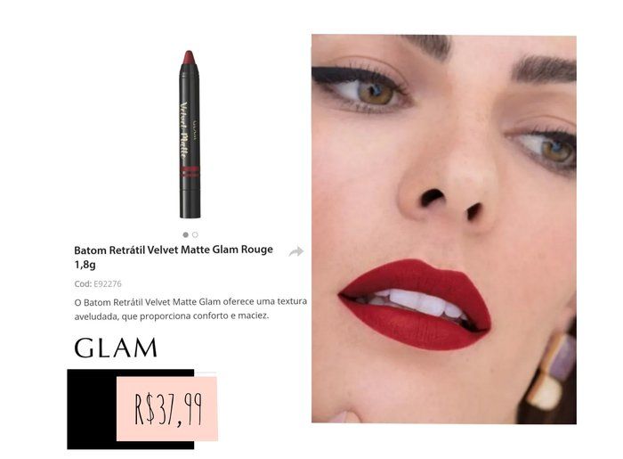 Pamela Reis - Revendedora Eudora - Batom Retrátil Velvet Matte Glam Rougw