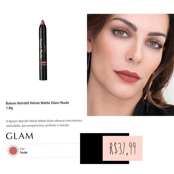 Pamela Reis - Revendedora Eudora - Batom Retratil Velvet Matte Glam Nude