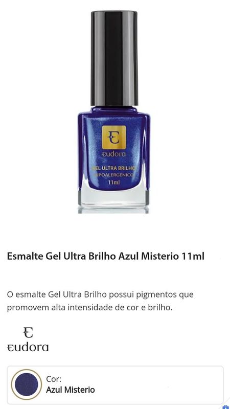 Pamela Reis - Revendedora Eudora - Esmalte Gel Brilho Azul
