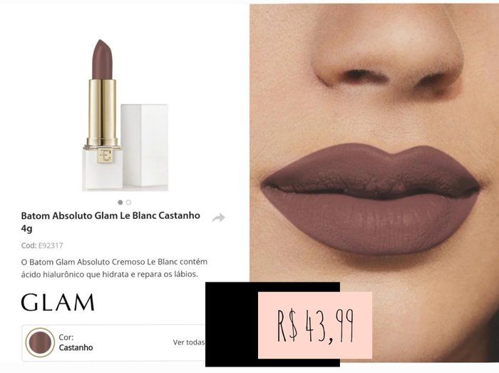Pamela Reis - Revendedora Eudora - Batom Absoluto Glam Le Blanc Castanho