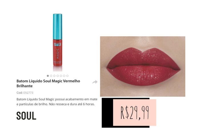 Pamela Reis - Revendedora Eudora - Batom Liquido Soul Magic Vermelho Brilhante