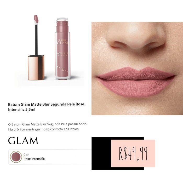 Pamela Reis - Revendedora Eudora - Batom Glam Matte Blur Segunda Pele Rose I