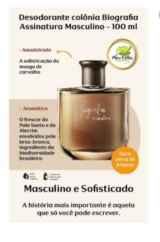 Marcia Trindade - cosméticos natura - colônia masculina Natura biografia assinatura