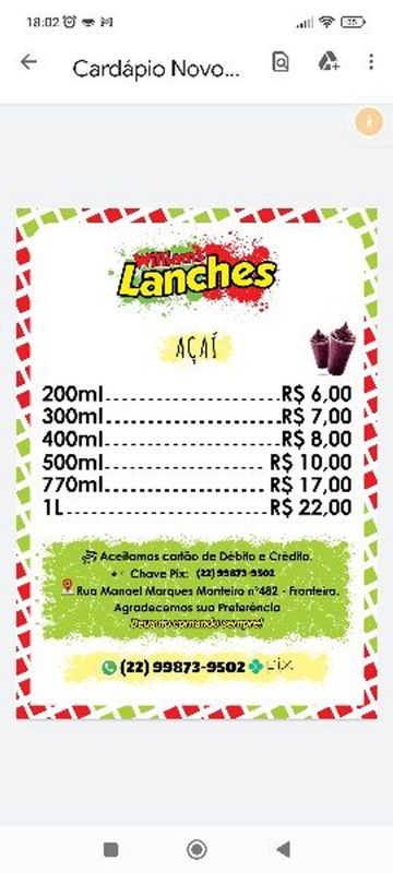 WilliamsLANCHES - Pastel, macarrão na chapa , batata recheada , açaí e salgadinhos fritos . - Açai