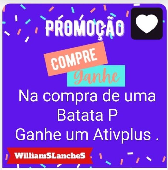 WilliamsLANCHES - Pastel, macarrão na chapa , batata recheada , açaí e salgadinhos fritos . - Batata P + Ativplus . 