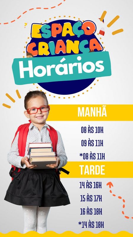 Reforço Escolar Espaço Criança - Educação Infantil e Anos Iniciais do Ensino Fundamental - Horários