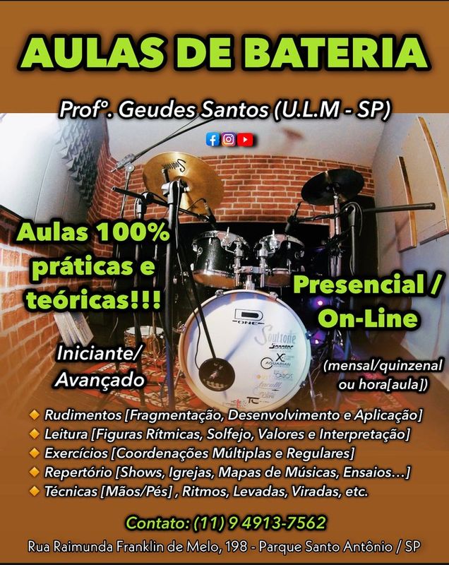 Geudes Santos - Aulas de Bateria - Aula de Bateria (Presencial)
