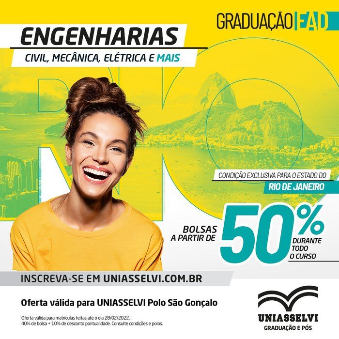 Uniasselvi São Gonçalo/RJ - Partage Shopping  - Atendimento Polo São Gonçalo - Bolsas de 50%* nas Engenharias
