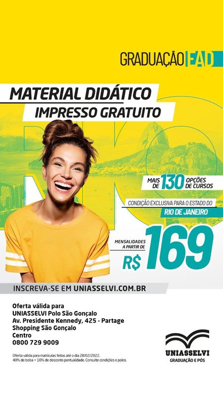 Uniasselvi São Gonçalo/RJ - Partage Shopping  - Atendimento Polo São Gonçalo - Diversos Cursos de Graduação por 169
