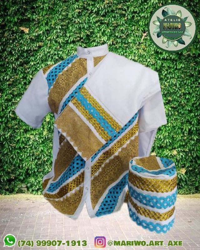 MARIWÔ ARTIGOS DE AXÉ - ROUPAS E ADEREÇOS DE CANDOMBLÉ E UMBANDA. - conjunto masculino trabalhado