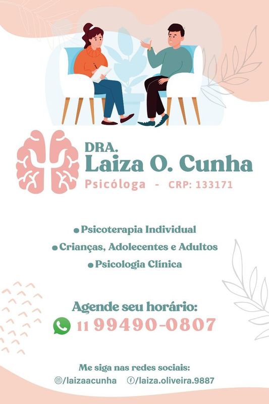 Laiza de Jesus Oliveira Cunha - Psicologia, terapia - Psicoterapia