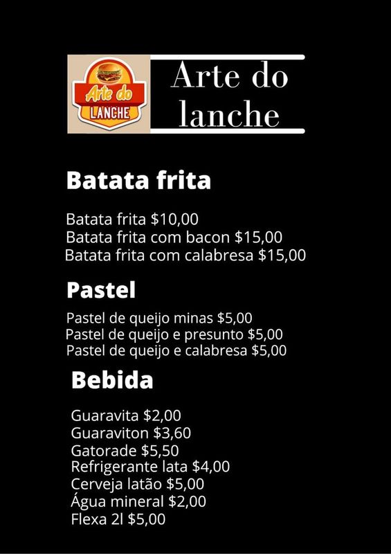 ARTE DO LANCHE - Restaurante e Lanchonete - cardápio de lanche