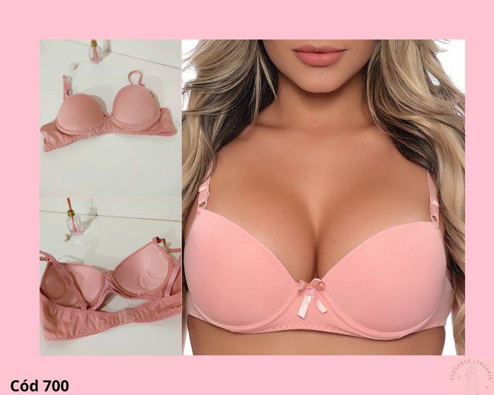 Elegance Lingerie - Moda íntima - Cód 700-Sutiã Liso com Bojo Rose