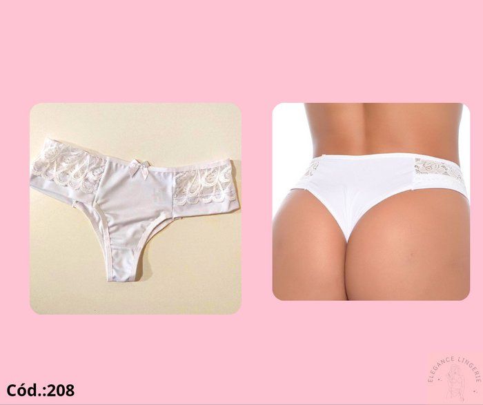 Elegance Lingerie - Moda íntima - Cód 208-CALCINHA TANGA MEL COM RENDA LATERAL
