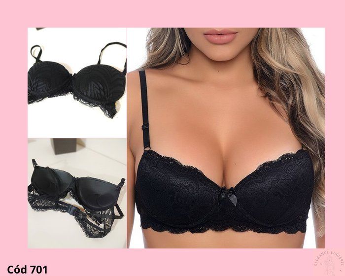 Elegance Lingerie - Moda íntima - Cód 701-SUTIÃ EM RENDA COM BOJO