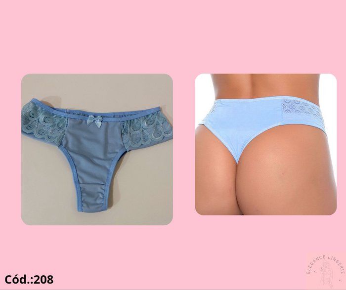 Elegance Lingerie - Moda íntima - Cód 208-CALCINHA TANGA MEL COM RENDA LATERAL