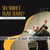 Invista no seu sonho! Comece hoje mesmo a fazer suas aulas de teatro conosco. Entre em contato para saber mais sobre nossas turmas disponíveis. #AhazouEdu #aulaparticular  #professorparticular #auladeteatro #teatro #aulas #aulapresencial