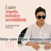 frases e posts para deficientesvisuais: Hoje é dia de celebrarmos esse sistema de escrita e leitura tátil, para pessoas com deficiência visual. Feliz Dia Mundial do Braille!👨🦯💙 #diamundialdobraille #braille #deficiênciavisual #deficientesvisuais #ahazou #motivacional