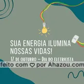 Parabéns a todos os profissionais eletricista! E aproveite essa data tão especial para marcar uma manutenção! Entre em contato 📞 (inserir número) e agende seu horário! 
17 de outubro - dia do Eletricista
#serviços #eletricista #eletricidade #AhazouServiços #eletrica #serviçosparacasa #diadoeletricista