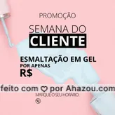 Essa promoção é perfeita para quem já ama uma esmaltação em gel e também para quem deseja testar. ? . Até o dia (inserir data. ex: domingo, 20/09) a esmaltação em gel será R$ (inserir valor). ? #SemanadoCliente #DiadoCliente #AhazouBeauty #BelezaeEstética #ManicureePedicure #Manicure #UnhasPerfeitas #Promoção #Promo