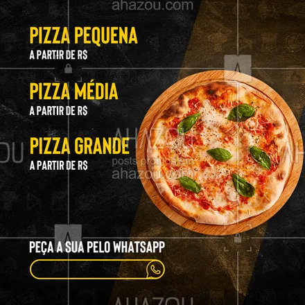 posts, legendas e frases de pizzaria para whatsapp, instagram e facebook: Confira os preços das nossas pizzas e faça seu pedido! 

#pizzaria #pizza #gastronomia #ahazou