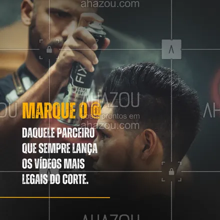 posts, legendas e frases de barbearia para whatsapp, instagram e facebook: 💈 Sempre tem aquele parceiro que arrebenta na hora de fazer aquela publi que fortalece a barbearia, né? Marca aqui embaixo o @ de quem você lembrou! 👇 #AhazouBeauty #barba  #barber  #barbearia  #cuidadoscomabarba  #barbeiro  #barberLife  #barbeiromoderno  #barbeirosbrasil  #brasilbarbers  #barberShop  #barbershop #marquealguem