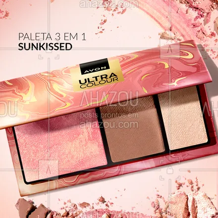 posts, legendas e frases de avon para whatsapp, instagram e facebook: Que tal uma paleta 3 em 1 com blush, contorno e iluminador pra entrar na tendência da pele beijada pelo sol? A paleta Sunkissed traz o glow ideal para quem tem a pele clara, já a Golden Hour ilumina o visual de peles negras de todos os tons. Garanta logo a sua pois essa é uma edição limitada!

 #ahazouavon #ahazourevenda