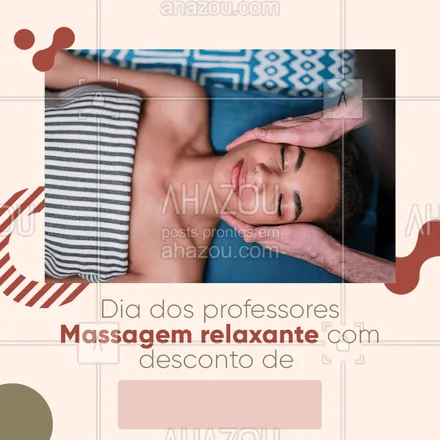 posts, legendas e frases de massoterapia para whatsapp, instagram e facebook: Eles merecem um momento para relaxar! Venha já aproveitar esse desconto.❤?‍♀️ Agende seu horário!
#AhazouSaude  #quickmassage #massoterapia #relax #massoterapeuta  #massagem #diadosprofessores #desconto 