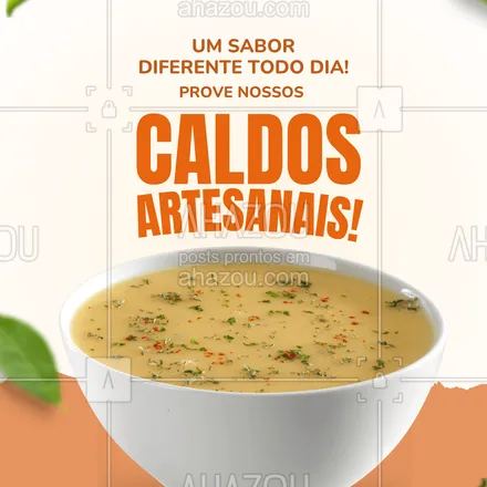 posts, legendas e frases de para whatsapp, instagram e facebook: Caldos variados, cheios de sabor e aquele tempero que só a gente tem. Bora experimentar?
#caldoartesanal #feitonahora #quentinhododia #invernobom #sabordeverdade #vem