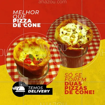 posts, legendas e frases de pizzaria para whatsapp, instagram e facebook: É como diz o ditado, "melhor que isso, só dois disso"! ??? Peça a sua Pizza Cone! ?? #Pizza #PizzaCone #ahazoutaste  #pizzaria #pizzalovers