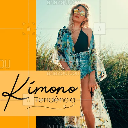 posts, legendas e frases de moda feminina para whatsapp, instagram e facebook: Os kimonos chegaram para ficar e com aquele ar de atemporâneo! Ótimo para dias quentes e para os dias frios, a peça pode ser estampada, lisa, curta ou longa! ? #kimono #moda #ahazou #tendencia #bandbeauty
