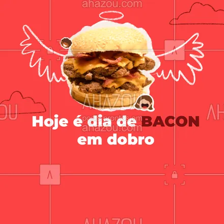 posts, legendas e frases de hamburguer para whatsapp, instagram e facebook: Melhor que bacon?, só bacon em dobro??! (Inserir promoção), aproveite! #hamburgueriaartesanal #hamburgueria #burgerlovers #ahazoutaste #burger #artesanal #bacon #xbacon #promoçao