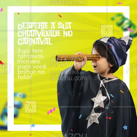 posts, legendas e frases de assuntos variados de Moda para whatsapp, instagram e facebook: O Carnaval chegou com tudo e é hora de se preparar para a festa mais animada do ano! Descubra nossas fantasias únicas e cheias de estilo que vão transformar seus dias de folia. Encontre a fantasia perfeita e faça do seu Carnaval uma celebração e tanto! 🎭💃🕺 #Carnaval #FantasiasCriativas #BrilheNaFolia #AhazouFashion #AhazouPack