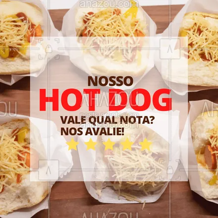 posts, legendas e frases de hot dog  para whatsapp, instagram e facebook: De 1 a 5 estrelas, nosso hot dog está avaliado em qual para você?! Conta pra gente! #ahazoutaste #cachorroquente  #hotdog  #food  #hotdoggourmet  #hotdoglovers 