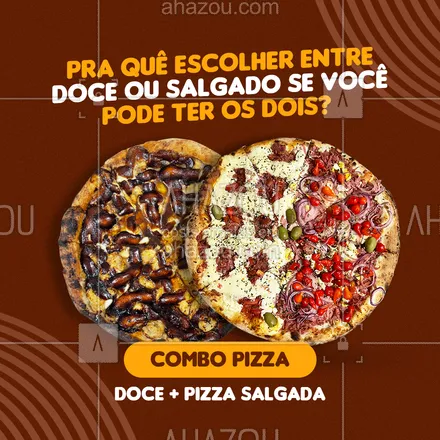 posts, legendas e frases de pizzaria para whatsapp, instagram e facebook: 🍕 COMBO

Agora você não precisa escolher porque fizemos a melhor união de todas: pizza salgada + pizza doce em um combo perfeito para você. 

📍 (inserir endereço)
📲 Também estamos nos apps (inserir nomes dos apps) e pelo WhatsApp: (inserir contato) 

#PizzaSalgada #PizzaDoce #ComboPizza #Combo #AhazouTaste #ComidaBoa #Pizzaria #Gastro #Gastronomia 
