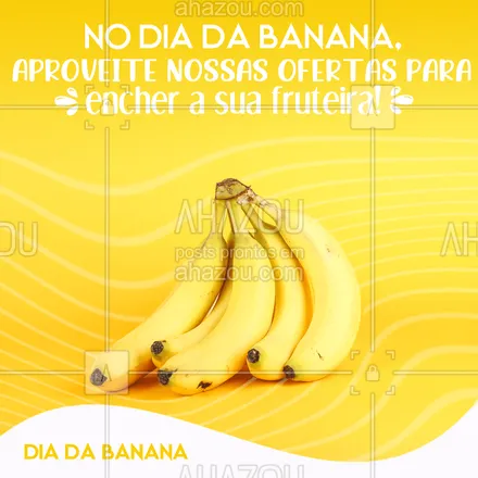 posts, legendas e frases de hortifruti para whatsapp, instagram e facebook: Além de super gostosas, você pode fazer inúmeras receitas com a banana e aproveitar os diversos benefícios que ela traz para a saúde! 😉🍌
#banana #diadabanana #ahazoutaste  #hortifruti  #alimentacaosaudavel  #frutas 
