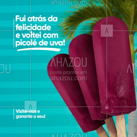 posts, legendas e frases de gelados & açaiteria para whatsapp, instagram e facebook: O sabor que explooode! Visite-nos e garante seu delicioso picolé de uva! 💜🍇
#ahazoutaste #gelados  #sorveteria  #icecream #picolé #uva #galadinho