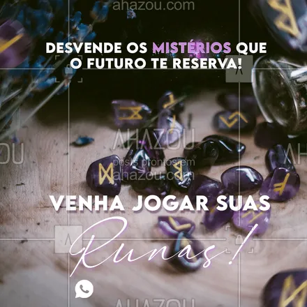 posts, legendas e frases de terapias complementares para whatsapp, instagram e facebook: Que saber o que o destino te reserva? As runas vão te revelar esses mistérios! Entre em contato e agende o seu horário! #terapiascomplementares #bemestar #AhazouSaude #energia #vivabem #saude #runas