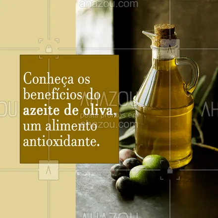 posts, legendas e frases de nutrição para whatsapp, instagram e facebook: Você sabia que o azeite de oliva é um alimento antioxidante? São alimentos conhecidos por “retardar o envelhecimento”, pois ajudam a impedir a oxidação das células e a ação dos radicais livres. E o azeite de oliva, em específico, é considerado como um ótimo anti-inflamatório natural. 

#alimentacaosaudavel  #bemestar  #saude #AhazouSaude #viverbem  #nutricao #alimentoantioxidante #antioxidantes #benefícios #curiosidades