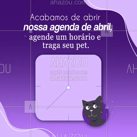 posts, legendas e frases de assuntos variados de Pets para whatsapp, instagram e facebook: Se o seu pet está precisando de um banho e tosa ou de uma consulta com um de nossos veterinários, aproveite nossa agenda de abril para reservar um horário. 🐕💙 #AhazouPet #cats #dogs #ilovepets #petlovers #agendaaberta #abril #novomes