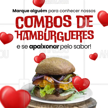posts, legendas e frases de hamburguer para whatsapp, instagram e facebook: Esse post é um convite (e uma intimação) pra você arrastar o(a) @ para o nosso restaurante e apresentar nossos lanches para ele(a)! 😋🍔 #ahazoutaste #artesanal  #burger  #burgerlovers  #hamburgueria  #hamburgueriaartesanal 
