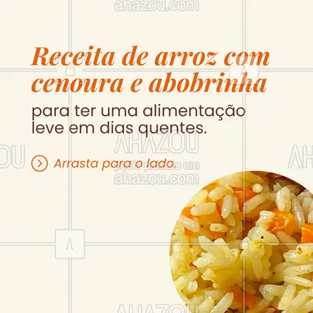 posts, legendas e frases de assuntos variados de gastronomia para whatsapp, instagram e facebook: 🍴 Vamos fazer um arroz com cenoura e abobrinha?😊 

➡️ ARRASTA PARA O LADO para aprender como fazer essa receita, que além de nutritiva, também é bem leve, como o verão pede.  

E não esquece de SALVAR esse post para não perder, hein! 😉

#ArrozcomCnouraeAbobrinha #Cenoura #Abobrinha #Receita #ReceitaLeve #ComidaLeve #ComidaBoa #AhazouTaste #Gastronomia #Gastro #Vegano #Dicas
